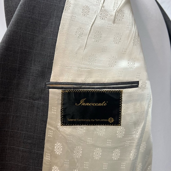 Tom James Custom Tailored Innocenti Men's 45 Blazer 37x28 Gray Blue Plaid Suit - Picture 8 of 9